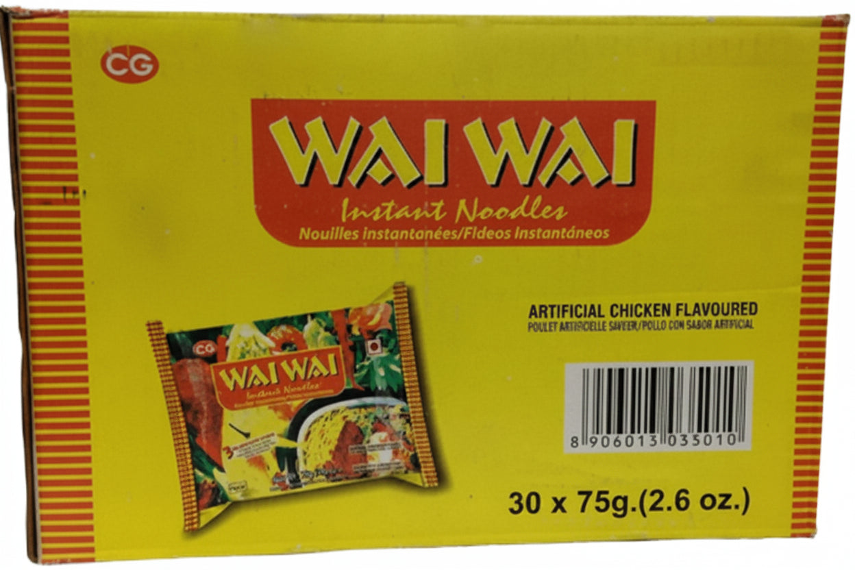 WAI WAI Instant Noodles Chicken Flavored 75 g (Box of 30)